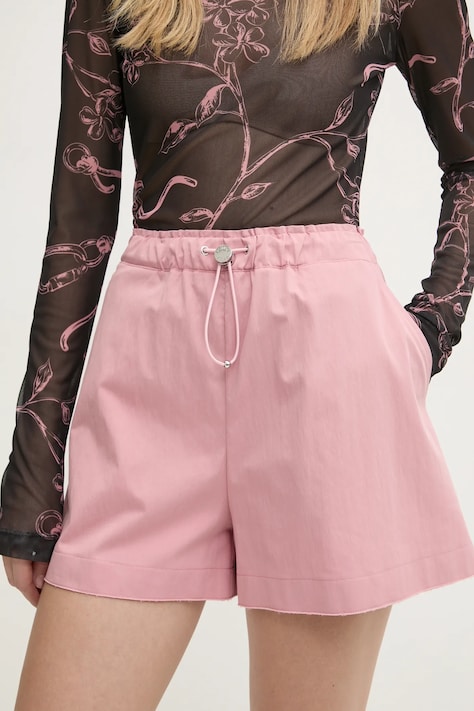 Moschino Jeans szorty damskie kolor różowy gładkie high waist 0304 3224