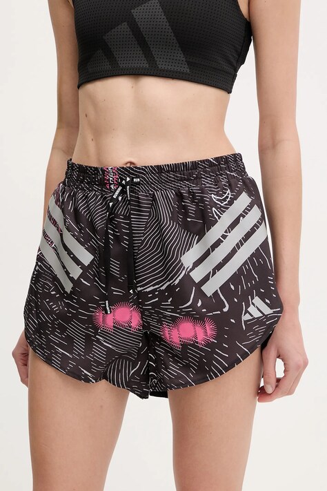 adidas Performance pantaloni scurți de alergare culoarea negru, cu imprimeu, high waist, JC7389