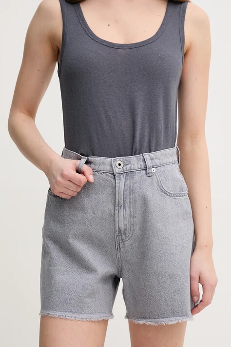 Pepe Jeans pantaloni scurti jeans A-LINE SHORT UHW RACHEL femei, culoarea gri, neted, high waist, PL801112UN7