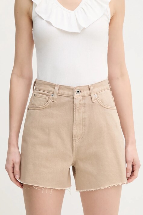 Pepe Jeans pantaloni scurti jeans A-LINE SHORT UHW RACHEL femei, culoarea bej, neted, high waist, PL801112YH9