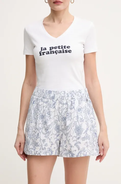 Pepe Jeans szorty lniane DARCY damskie kolor biały wzorzyste high waist PL801157