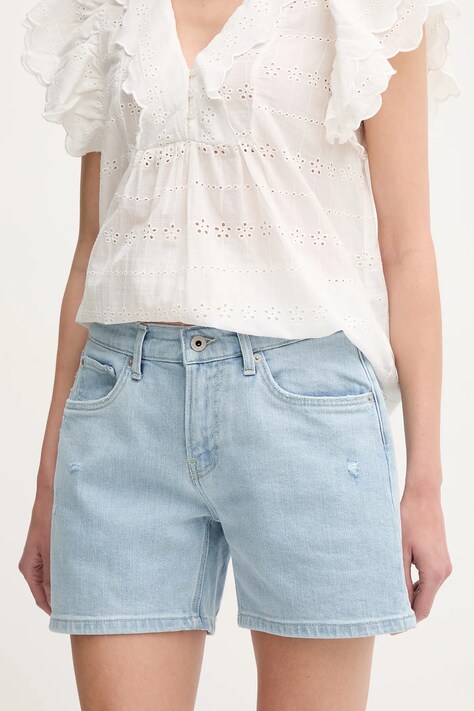 Pepe Jeans pantaloni scurți jeans REGULAR SHORT HW MABLE femei, uni, medium waist, PL801188PG8