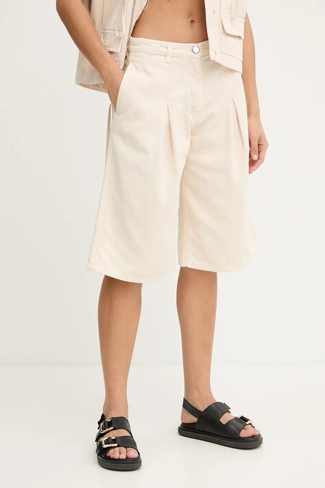 Pinko szorty bawełniane damskie kolor beżowy gładkie high waist 105245 A2M8