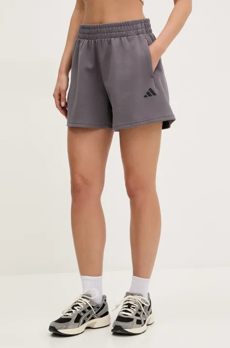 adidas szorty Future Icons damskie kolor szary gładkie high waist JE3998