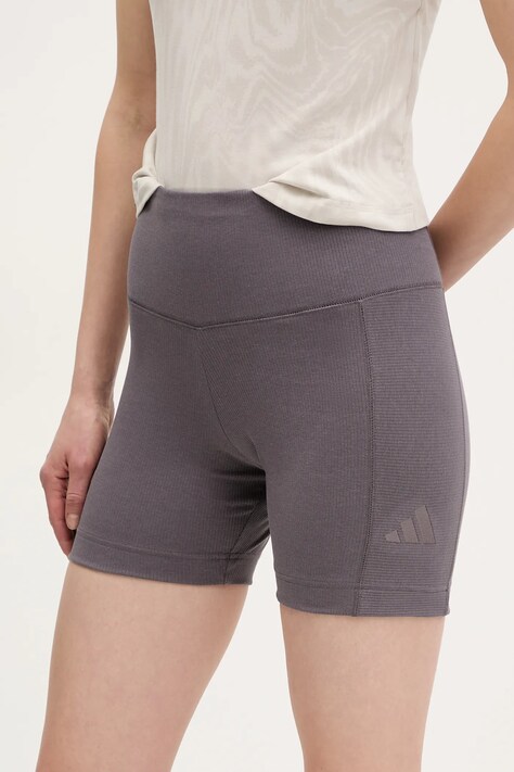 adidas pantaloni scurti ALL SZN RIB femei, culoarea violet, neted, high waist, JJ1233