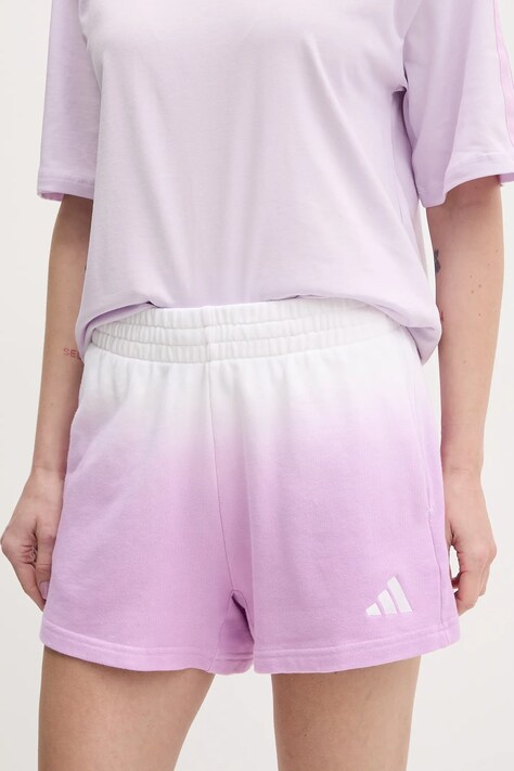 adidas pantaloni scurți din bumbac ALL SZN Dip Dye femei, culoarea violet, cu imprimeu, high waist, JJ4580