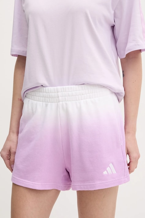 adidas pantaloni scurți din bumbac ALL SZN Dip Dye femei, culoarea violet, cu imprimeu, high waist, JJ4580