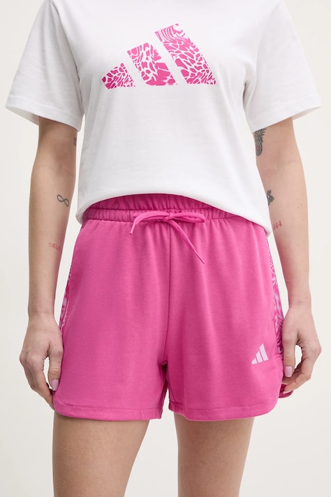 Шорты adidas W AOP Blur женские цвет розовый с аппликацией высокая посадка JG6223