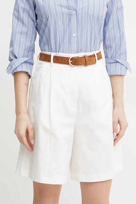 Weekend Max Mara pantaloni scurți din amestec de in femei, culoarea alb, neted, high waist, 2515141032600