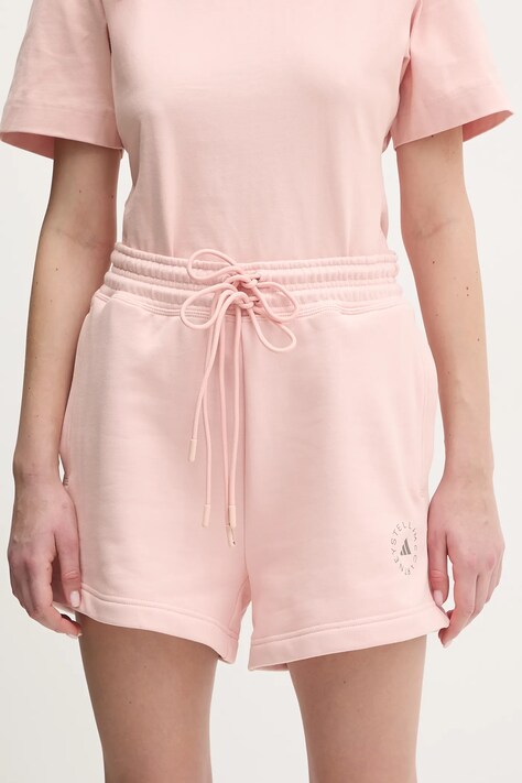 adidas by Stella McCartney pantaloni scurti din bumbac femei, culoarea roz, cu imprimeu, high waist, JI5060