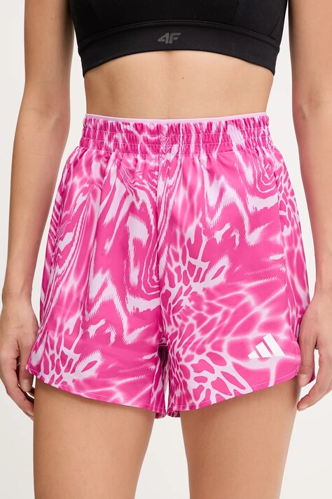 adidas Performance pantaloni scurți de antrenament Train Essentials culoarea roz, cu imprimeu, high waist, JE8692