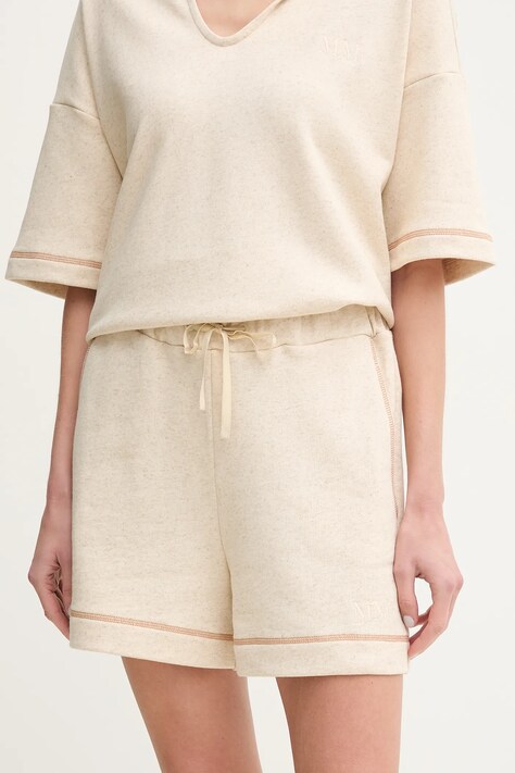 Šortky s příměsí lnu MM béžová barva, high waist, 2516781048600