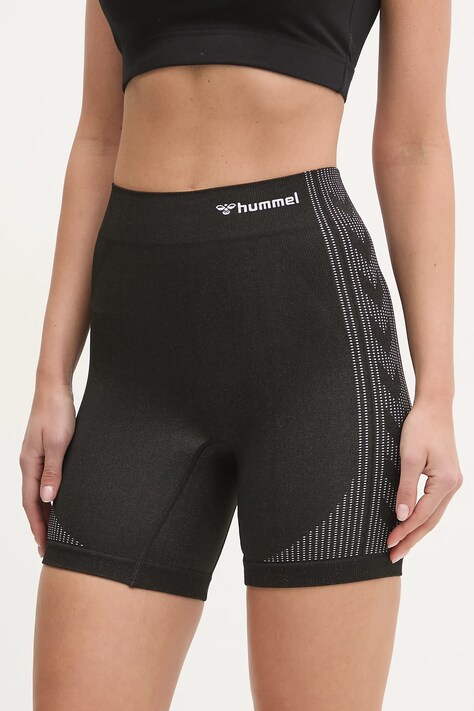 Hummel pantaloni scurți de antrenament Shaping culoarea negru, cu imprimeu, high waist, 228080
