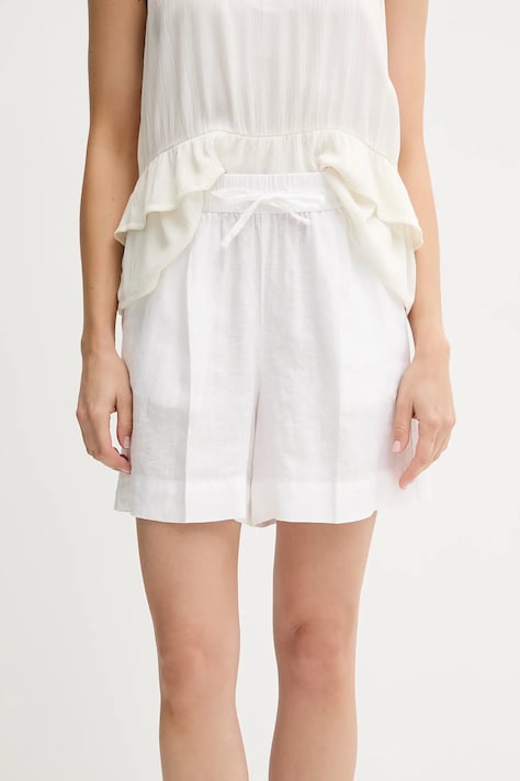 United Colors of Benetton vászon rövidnadrág fehér, sima, magas derekú, 4AGHD901T