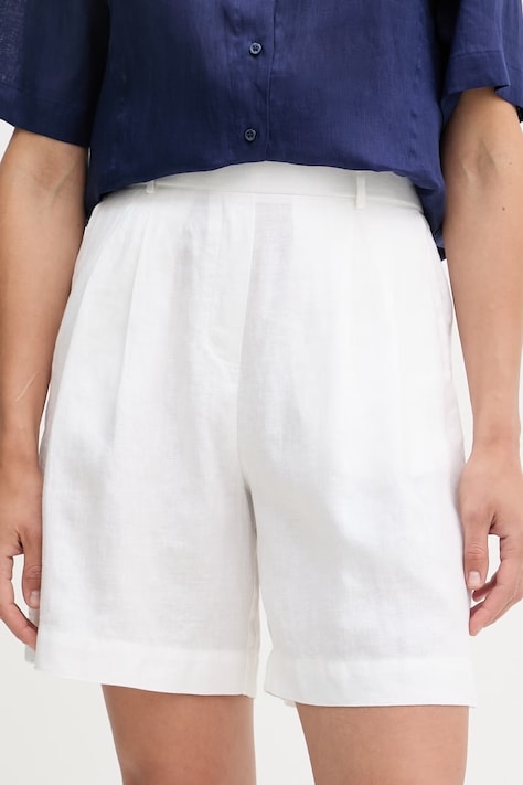 United Colors of Benetton szorty damskie lniane białe high waist 4AGHD901V