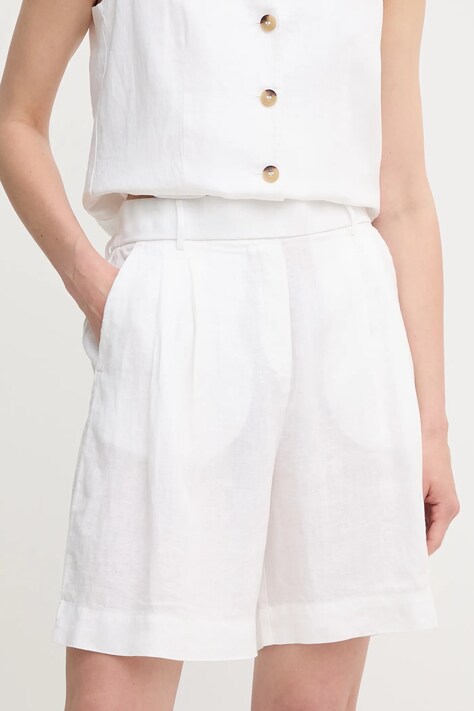 Ленен къс панталон United Colors of Benetton в бяло с изчистен дизайн с висока талия 4AGHD901V