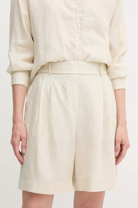 United Colors of Benetton pantaloni scurți din in culoarea bej, uni, high waist, 4AGHD901V