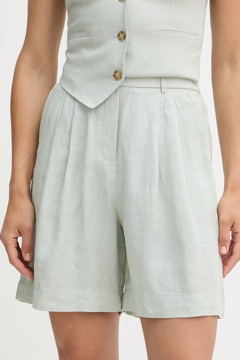 United Colors of Benetton szorty damskie lniane zielone high waist 4AGHD901V