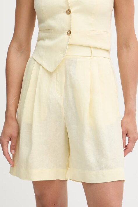 United Colors of Benetton szorty damskie lniane żółte high waist 4AGHD901V