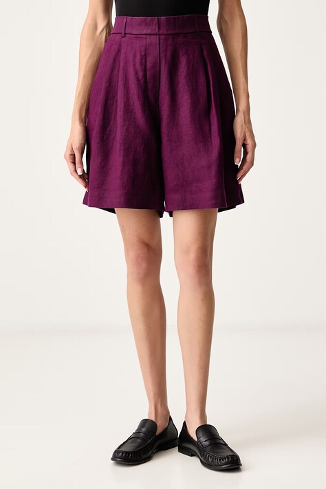 United Colors of Benetton Šortky dámské lněné fialové high waist 4AGHD901V
