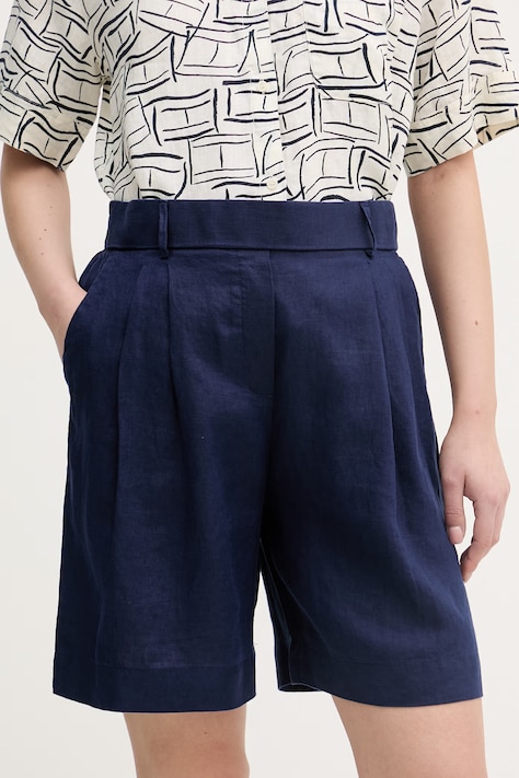 United Colors of Benetton Šortky dámske ľanové tmavomodré high waist 4AGHD901V