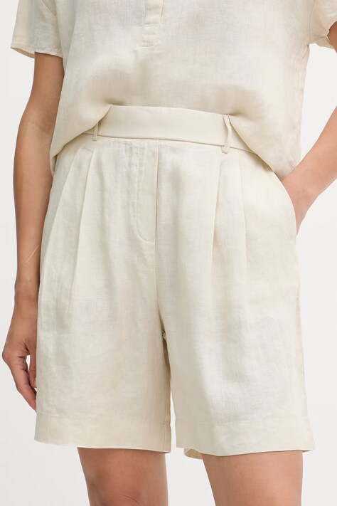 United Colors of Benetton szorty damskie lniane beżowe high waist 4AGHD901V