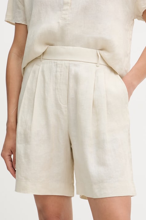 United Colors of Benetton szorty damskie lniane beżowe high waist 4AGHD901V