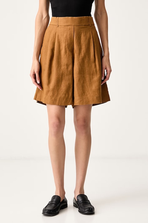 United Colors of Benetton Šortky dámské lněné hnědé high waist 4AGHD901V