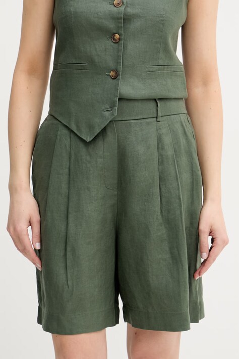 United Colors of Benetton шорти жіночі лляні зелені high waist 4AGHD901V