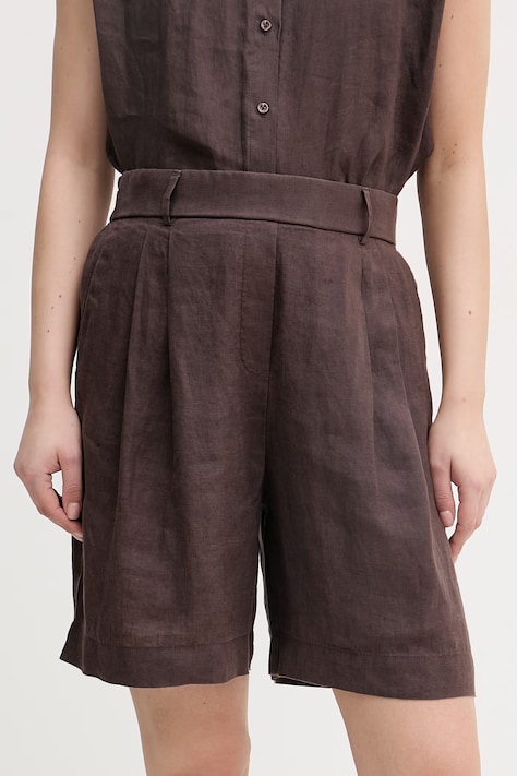 United Colors of Benetton šortky dámske ľanové hnedé high waist 4AGHD901V