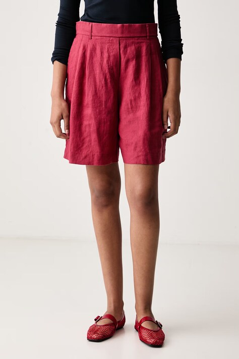 United Colors of Benetton Szorty damskie lniane czerwone high waist 4AGHD901V