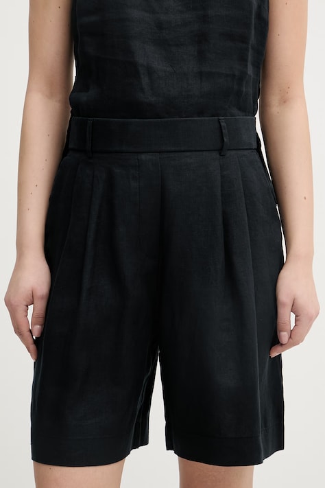 United Colors of Benetton šortky dámske ľanové čierne high waist 4AGHD901V