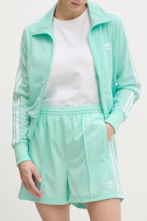 Къс панталон adidas Originals Firebird в тюркоазено с апликация с висока талия JD0819