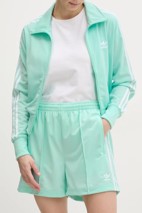 Šortky adidas Originals Firebird dámske, tyrkysová farba, s nášivkou, vysoký pás, JD0819