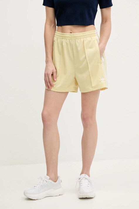 adidas Originals pantaloni scurți Firebird femei, culoarea galben, cu imprimeu, high waist, JD0820