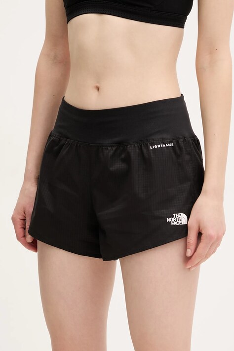 The North Face pantaloni scurti sport Sunriser femei, culoarea negru, neted, medium waist, NF0A8BC0JK31
