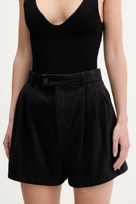 Bavlněné šortky Filippa K dámské, černá barva, high waist, 31368