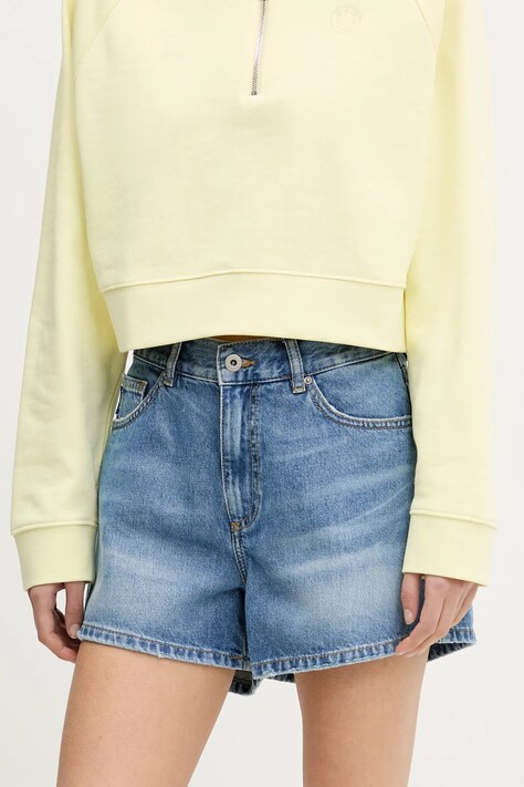Hugo Blue pantaloni scurți jeans femei, uni, high waist, 50540565