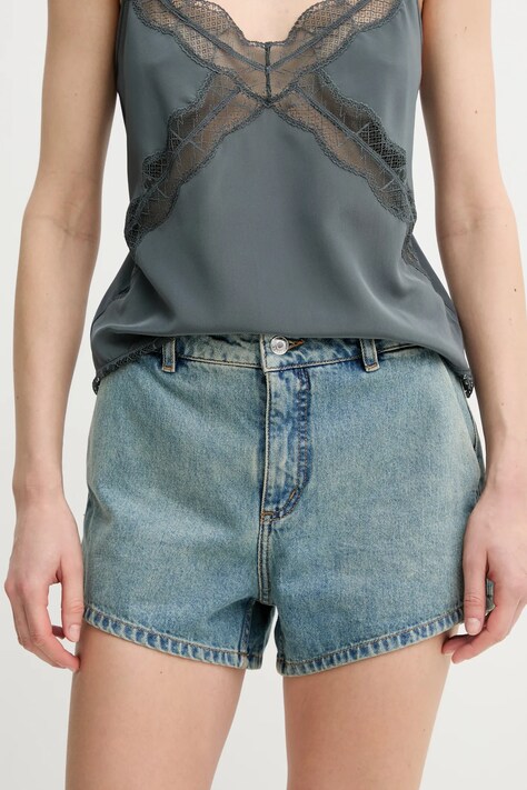 Džínové šortky ZADIG&VOLTAIRE dámské, modrá barva, hladké, medium waist, WWBS01157