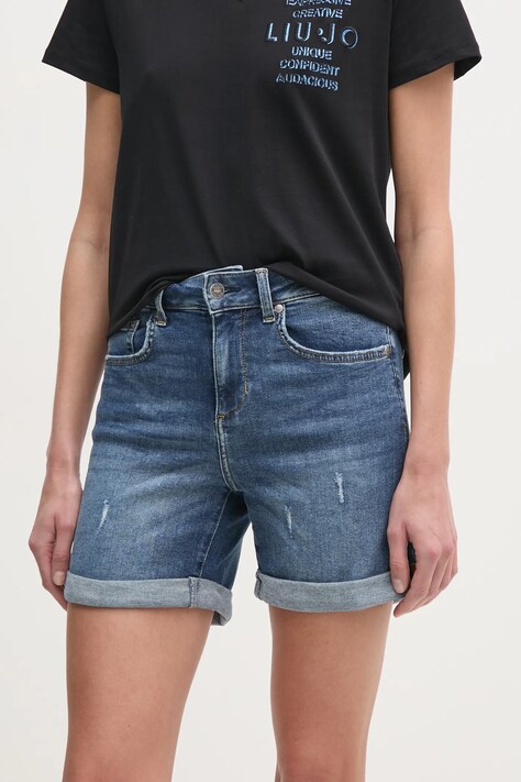 Liu Jo pantaloni scurti jeans femei, neted, high waist, UA5076 DS615