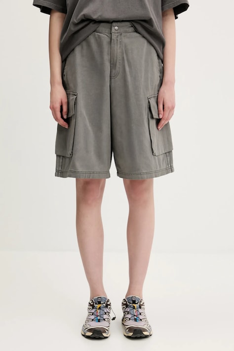 Džínové šortky adidas Originals Cargo Jorts dámské, šedá barva, high waist, JD0139
