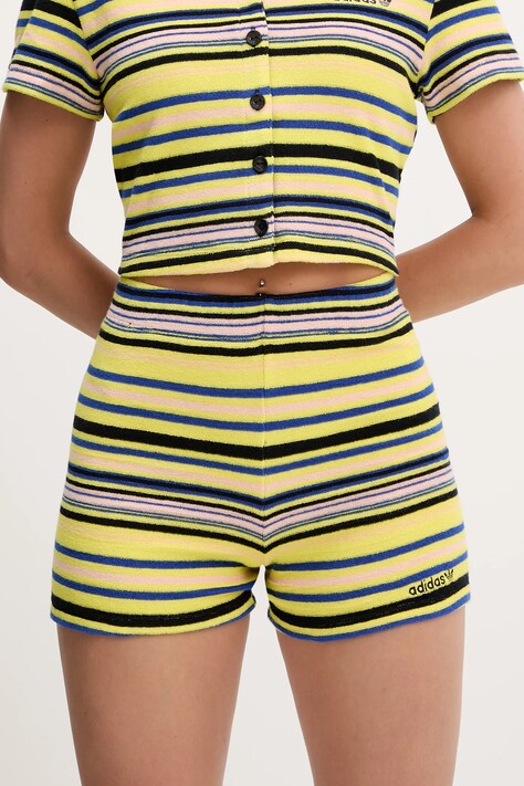 adidas Originals pantaloni scurți Towel S Shorts culoarea galben, cu imprimeu, high waist, JC5331