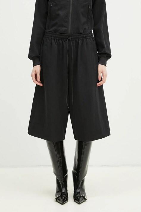 Kraťasy Y-3 Washed Twill Shorts dámské, černá barva, hladké, high waist, JD3516