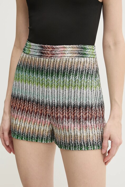 Missoni pantaloni scurti femei, culoarea verde, modelator, high waist, DS25SI0E.BC0051