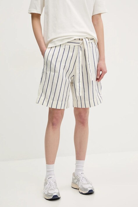 Napapijri pantaloni scurți din amestec de in N-Nice culoarea bej, modelator, high waist, NP0A4IEW89S1