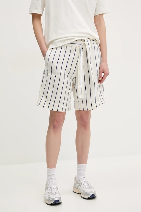 Къс панталон с лен Napapijri N-Nice в бежово с десен с висока талия NP0A4IEW89S1