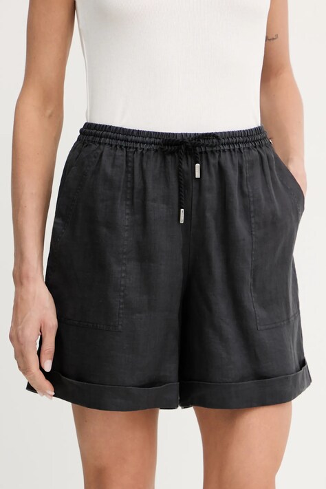 BOSS Orange pantaloni scurți culoarea negru, uni, high waist, 50537924