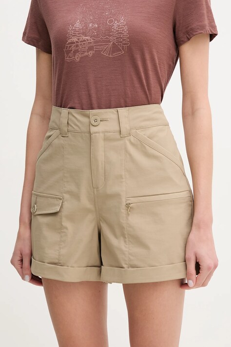 Helly Hansen pantaloni scurți outdoor Maridalen culoarea verde, neted, high waist, 62872