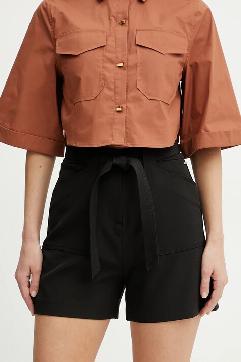 Guess pantaloni scurți VALENTINA femei, culoarea negru, uni, high waist, W5GD0I WH9Y2