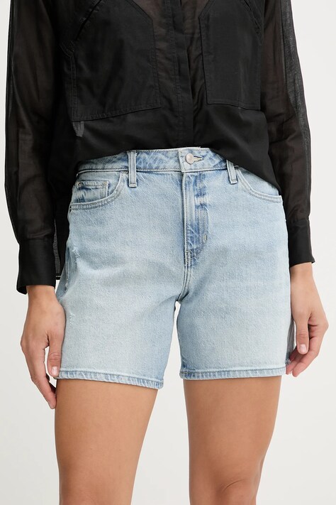 Guess pantaloni scurți jeans uni, high waist, W5GD1A D4K30